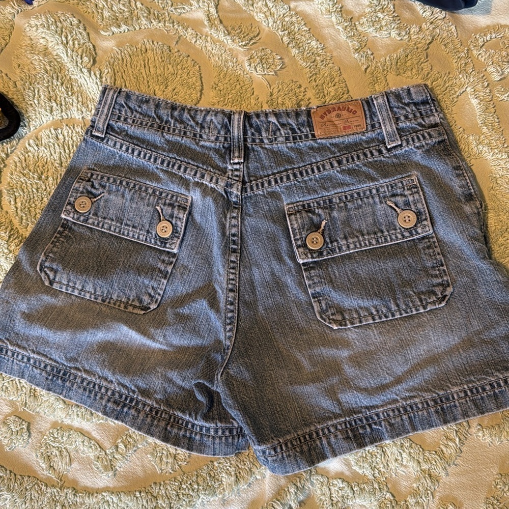 Vintage Distressed Hydraulic Denim Blue Jean Shorts Button Pockets (L4) - Picture 4 of 6